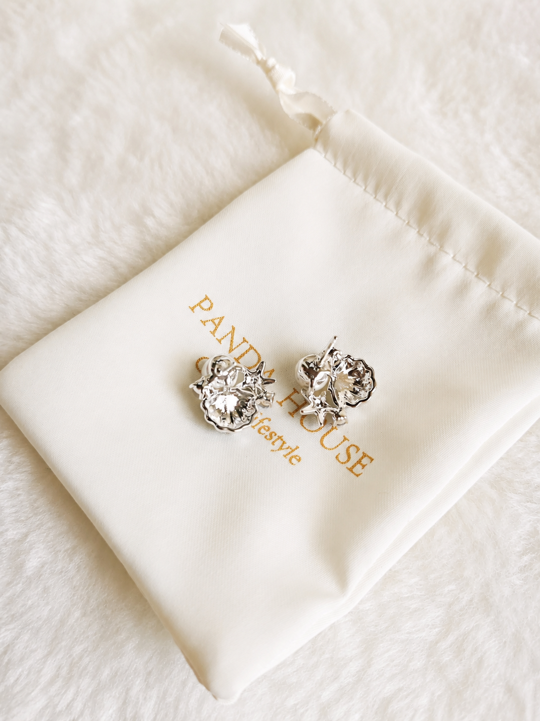 S925 Sterling Silver Scallop Shell Blue Enamel Pearl & Crystal Stud Earrings – Panda House