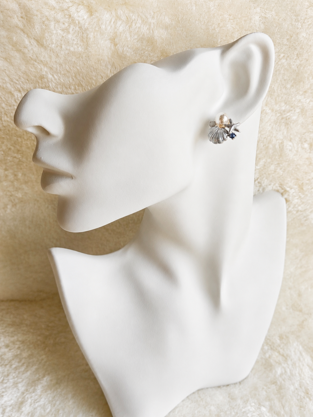 S925 Sterling Silver Scallop Shell Blue Enamel Pearl & Crystal Stud Earrings – Panda House