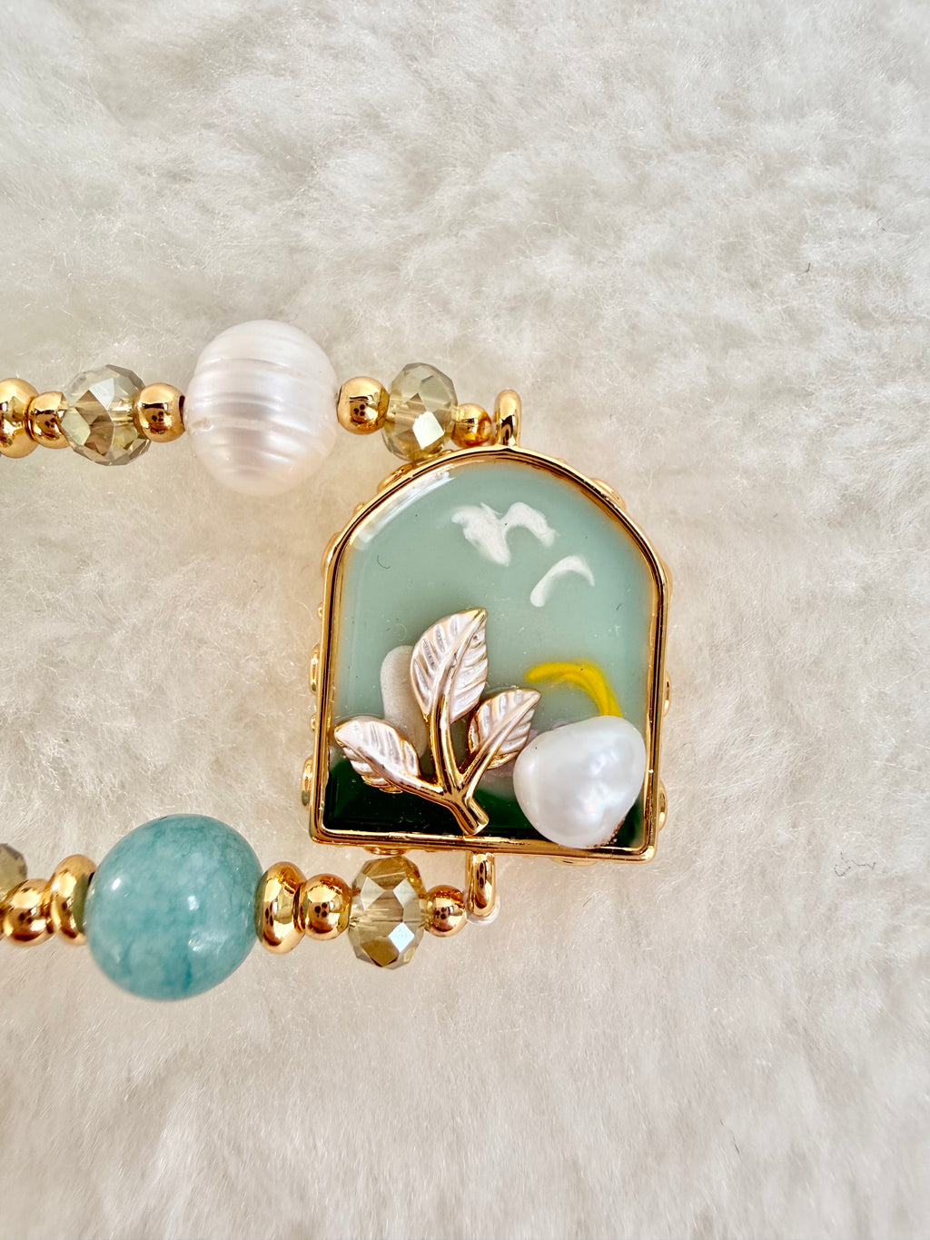 Pearl & Natural Stone Bracelet | 24K Gold Plated