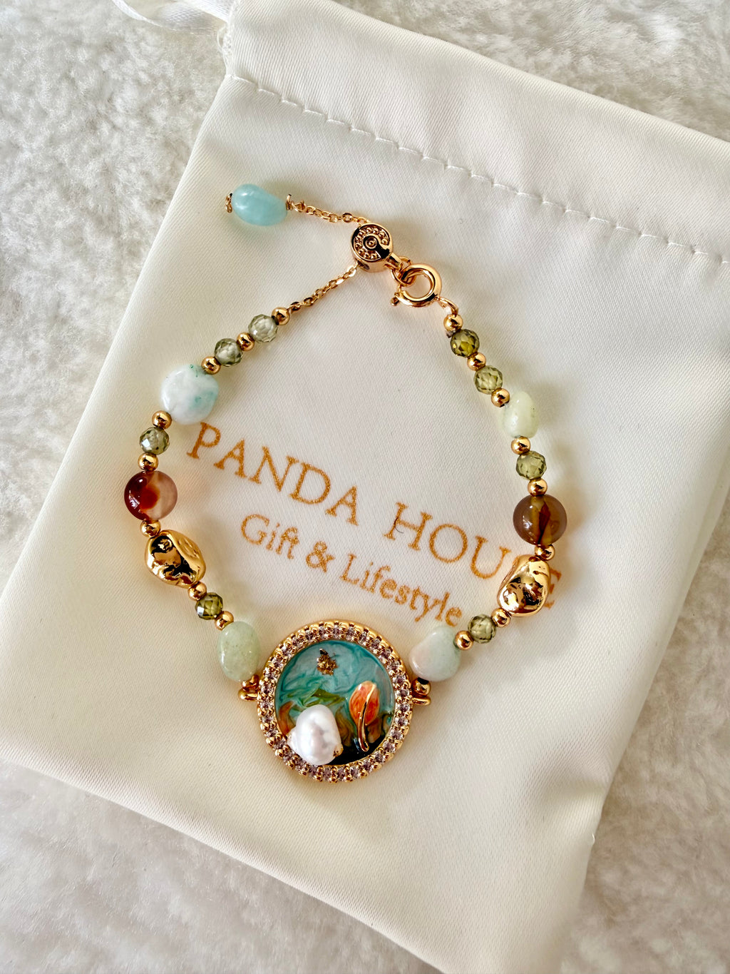 Pearl & Natural Stone Bracelet | 24K Gold Plated