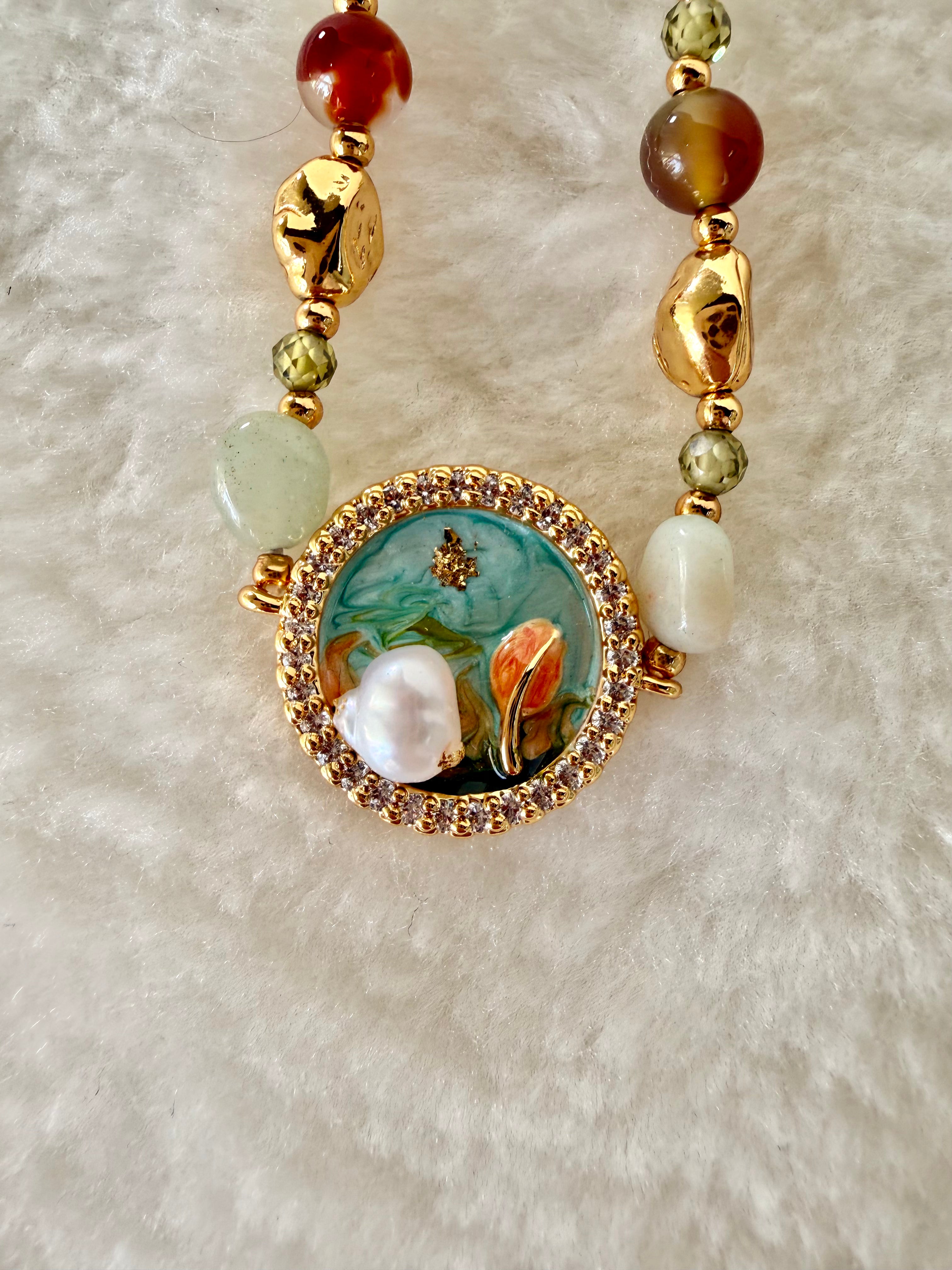 Pearl & Natural Stone Bracelet | 24K Gold Plated