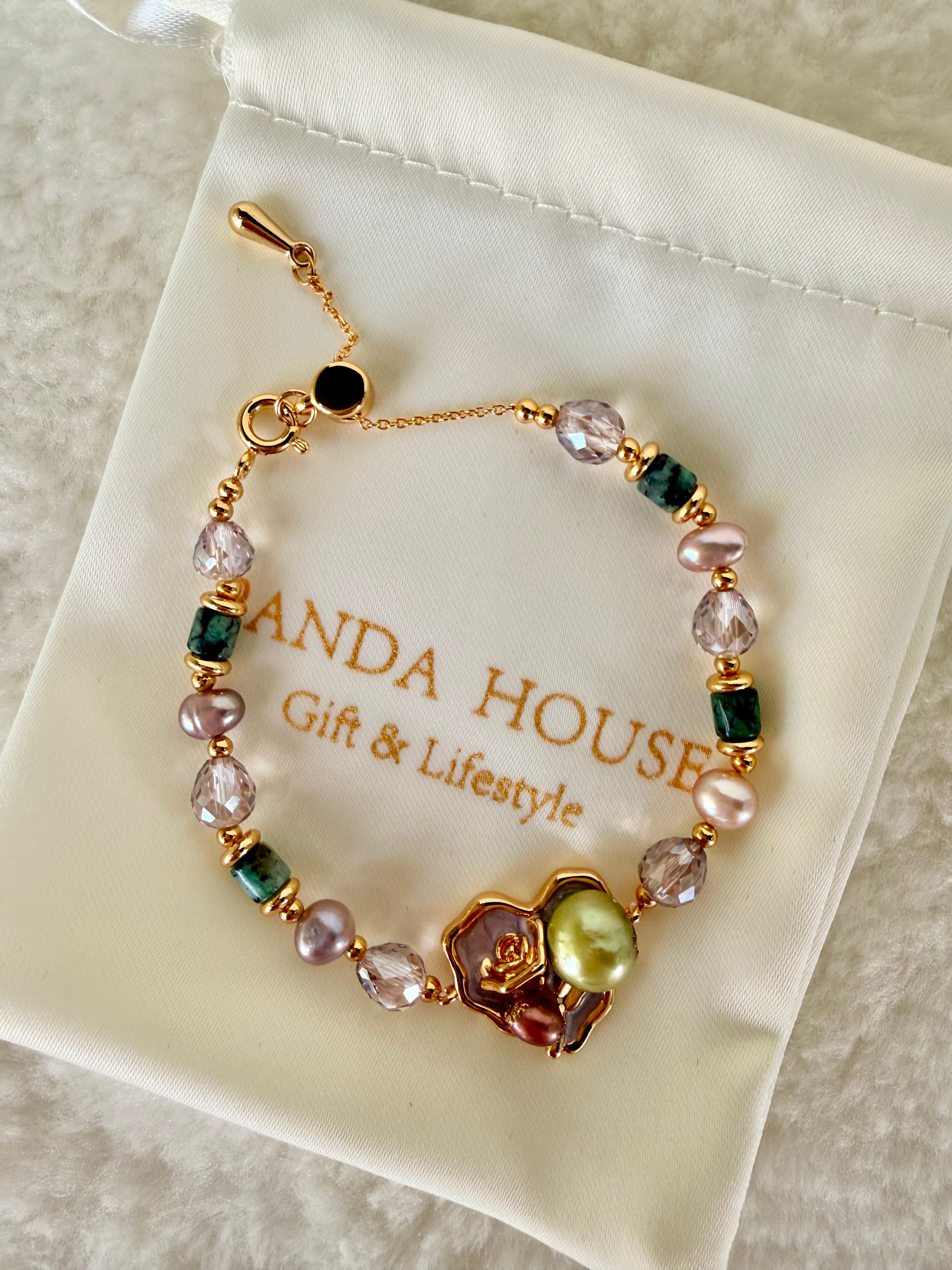 Pearl & Natural Stone Bracelet | 24K Gold Plated