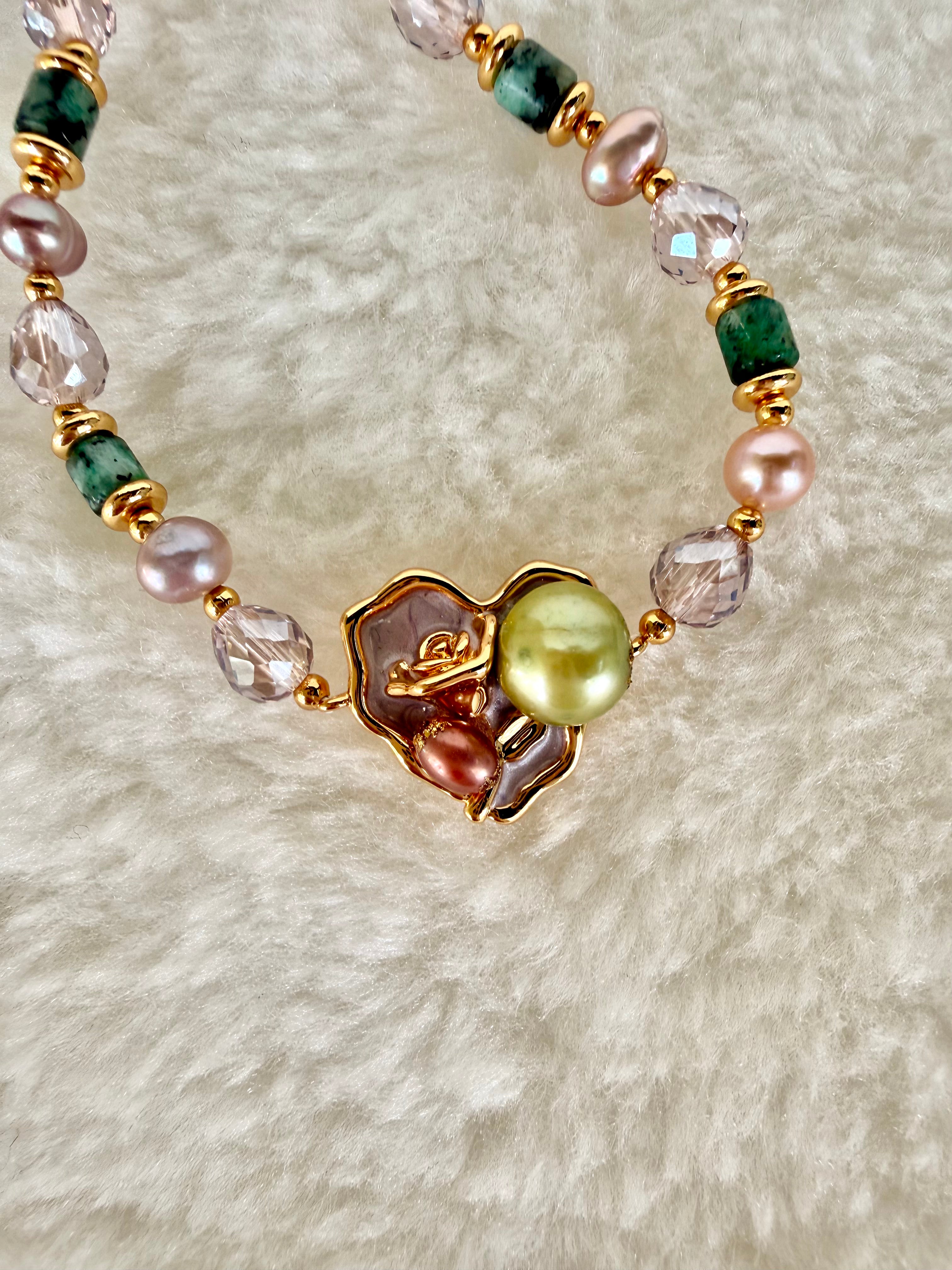 Pearl & Natural Stone Bracelet | 24K Gold Plated