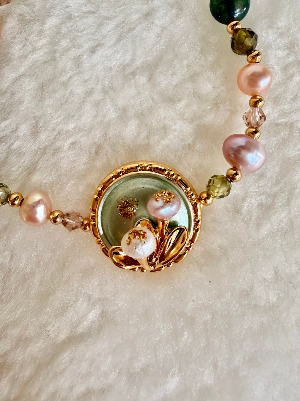 Pearl & Natural Stone Bracelet | 24K Gold Plated