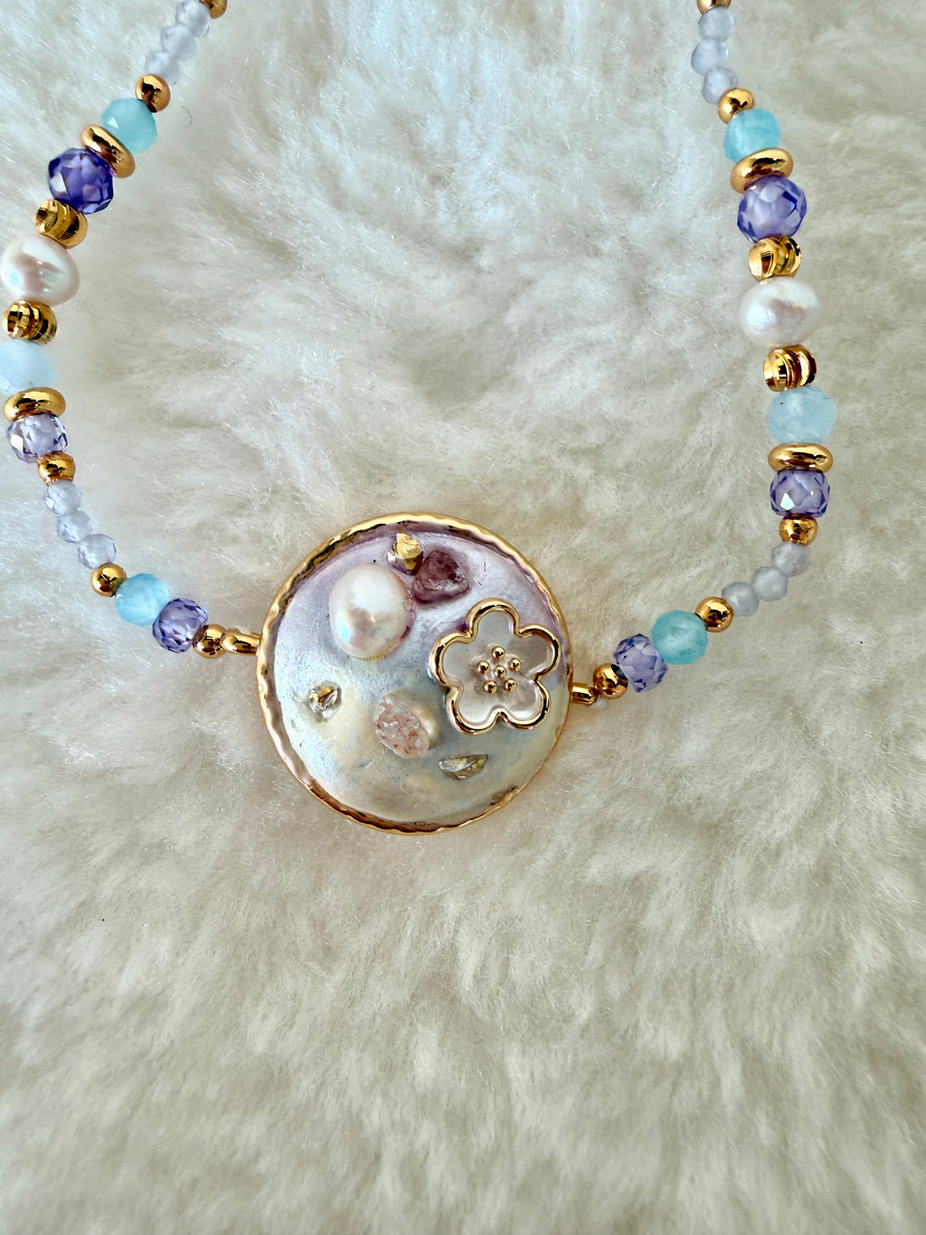 Pearl & Natural Stone Bracelet | 24K Gold Plated