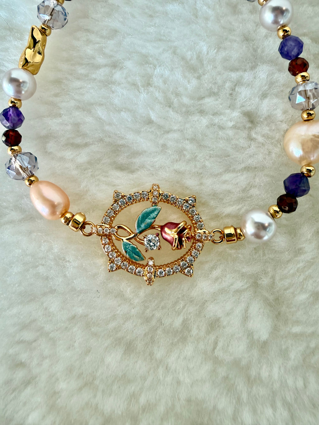 Pearl & Natural Stone Bracelet | 24K Gold Plated