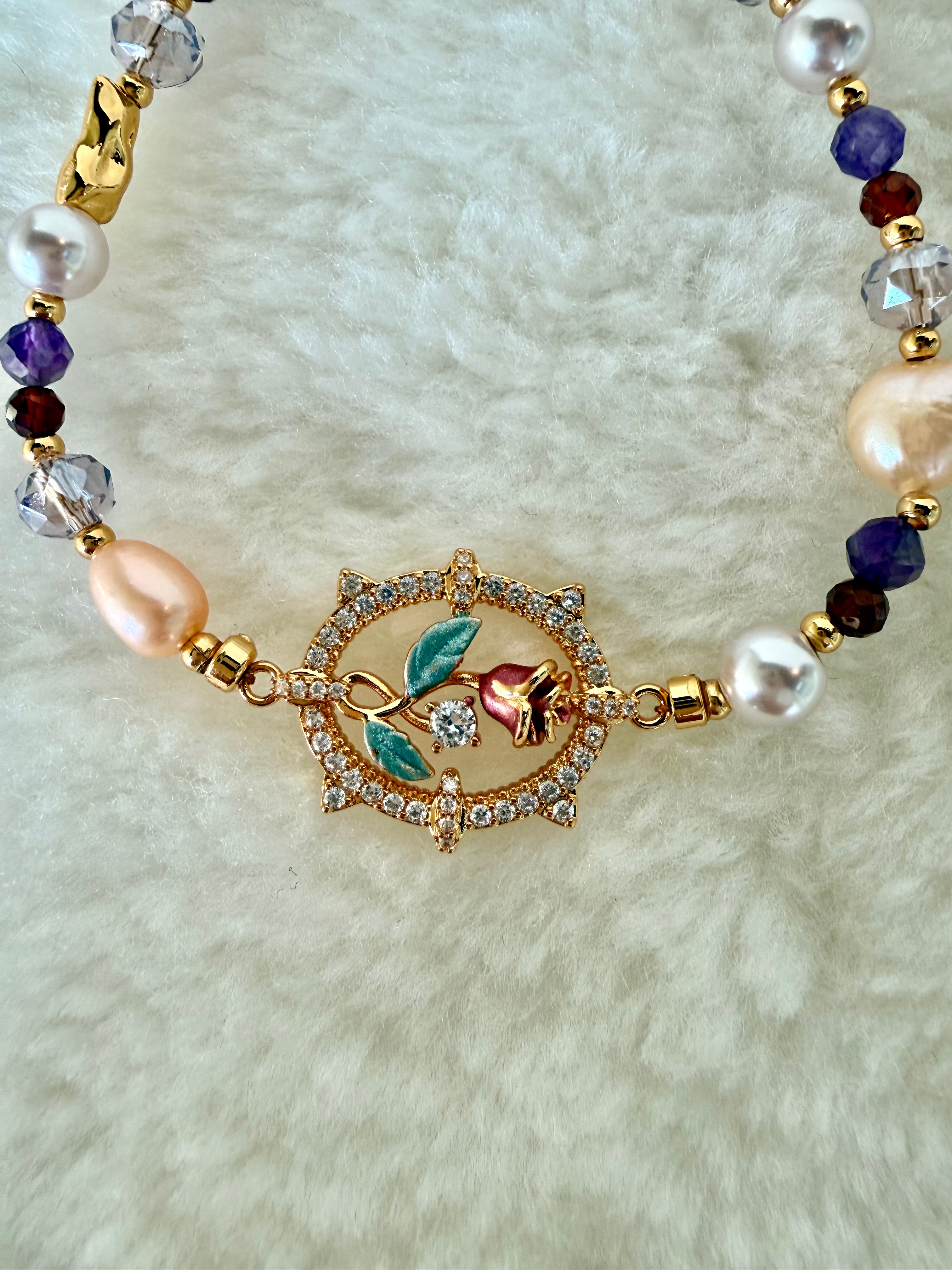 Pearl & Natural Stone Bracelet | 24K Gold Plated