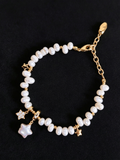24K Gold-Plated Natural Pearl Celestial Star Charm Bracelet