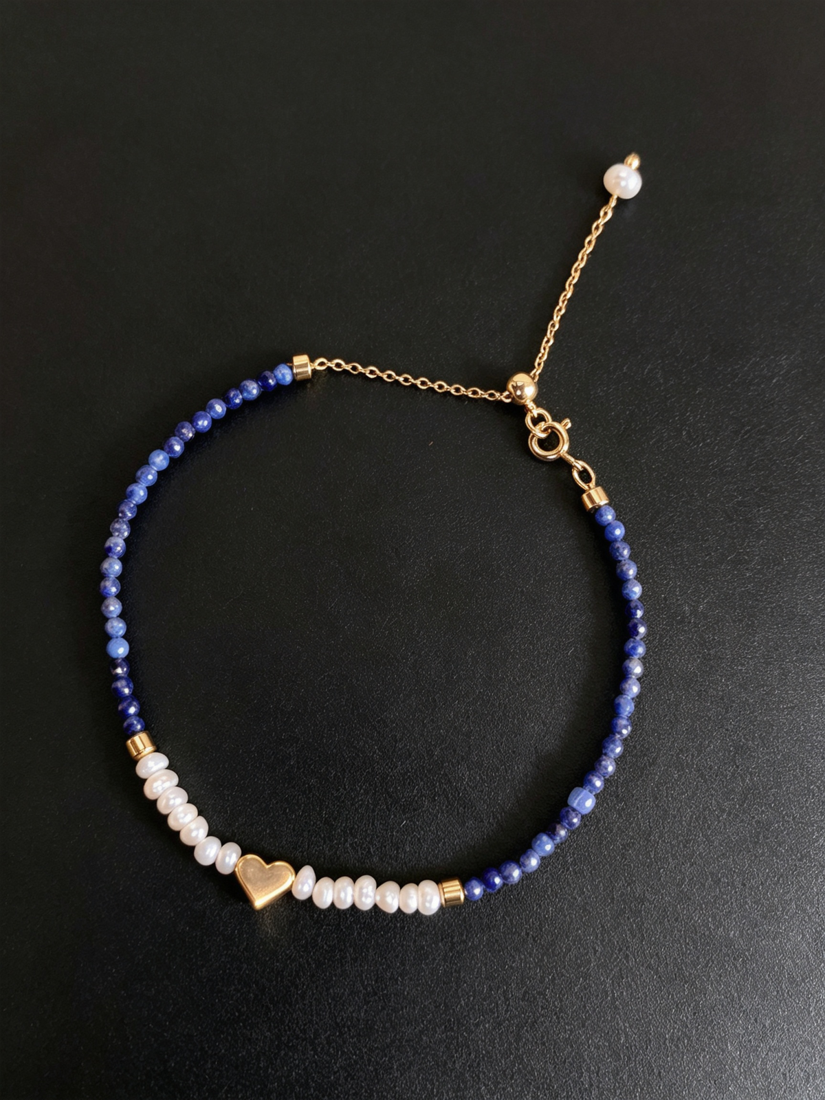 24K Gold-Plated Blue Natural Stone Heart Bracelet