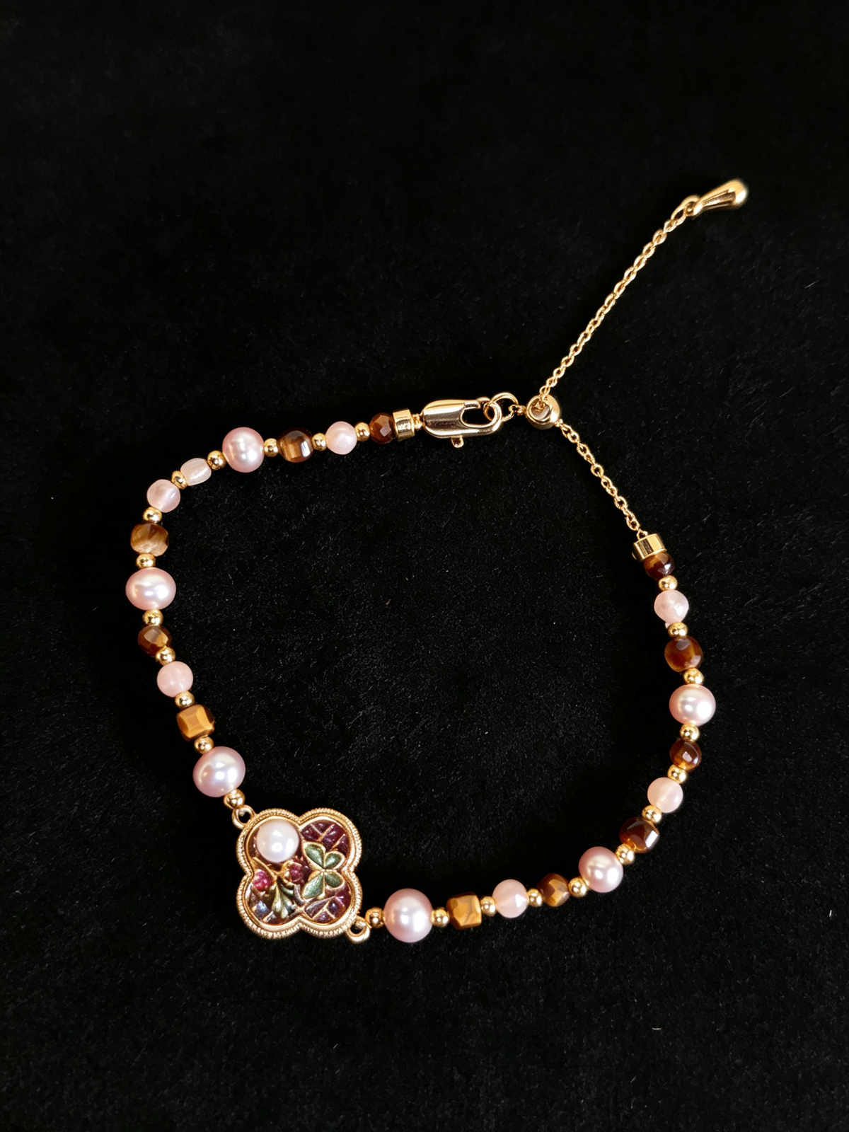 24K Gold-Plated Natural Pearl Floral Clover Bracelet