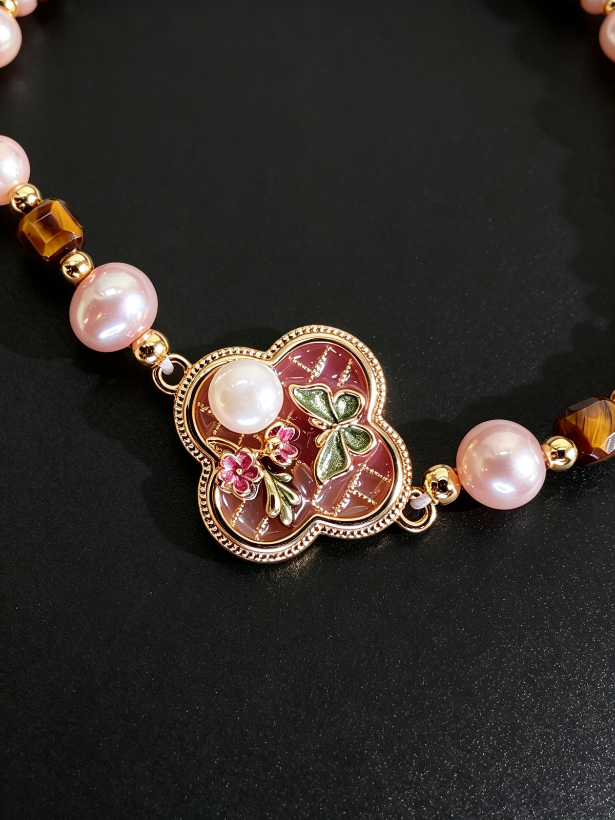 24K Gold-Plated Natural Pearl Floral Clover Bracelet